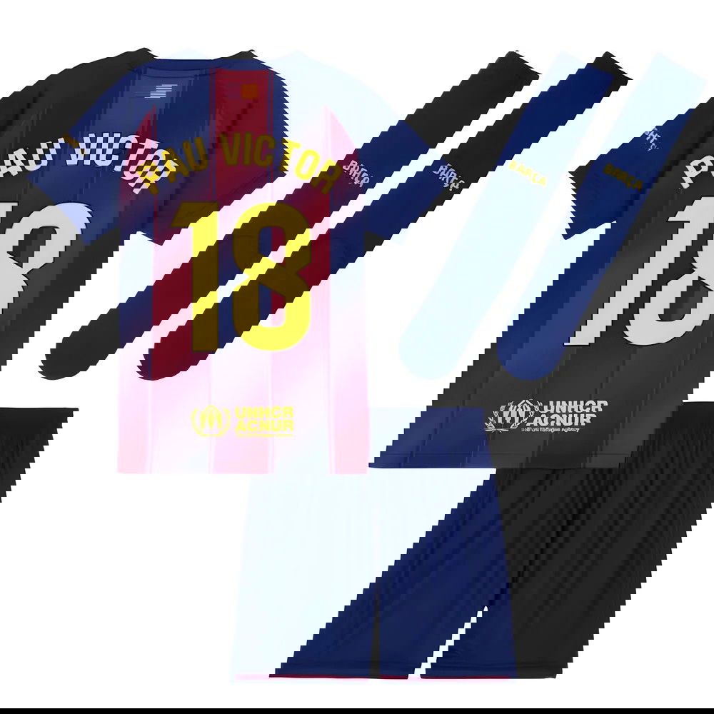 Nogometni Dresovi FC Barcelona Dječji PAU VICTOR #18 Domaći Komplet 2025-2026
